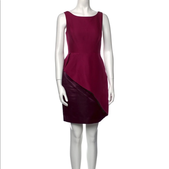 ♥️HALSTON| Magenta Burgundy Peplum Sheath Dress - sz 8 - Picture 4 of 8